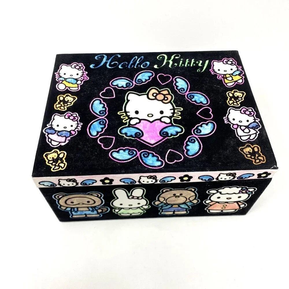 Sanrio Hello Kitty Black Velvet Keepsake Coloring Box With Mirror Preowned